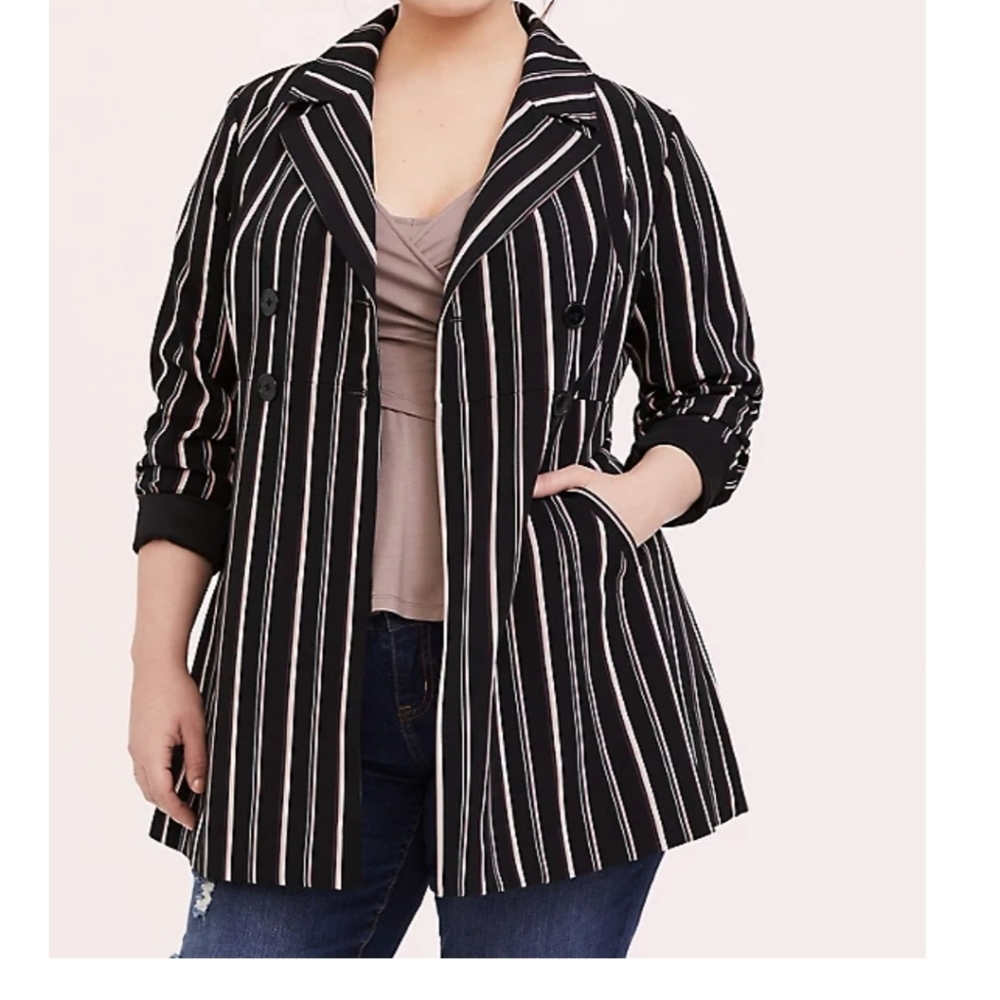 Black Stripe Crepe Double-Breasted Blazer
